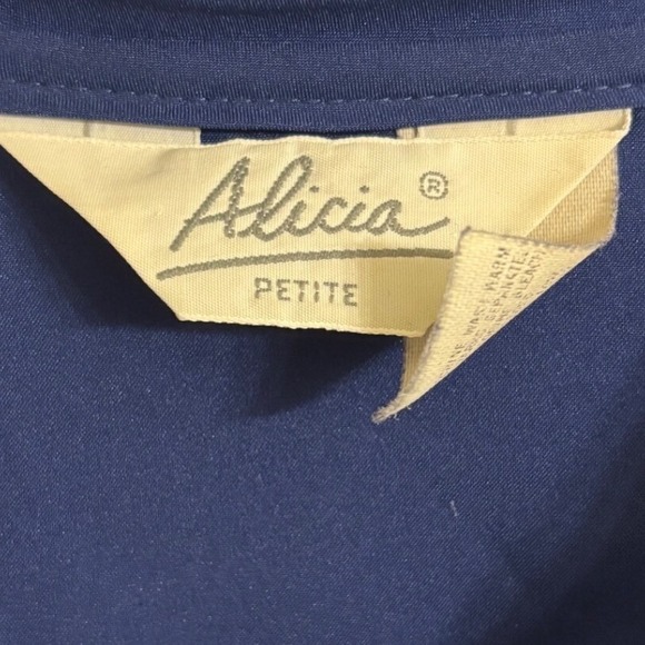 Vintage 70s Alicia Blue Tie Neck Blouse Long Sleeve Puff Shoulder Top Size 16 - Picture 3 of 3